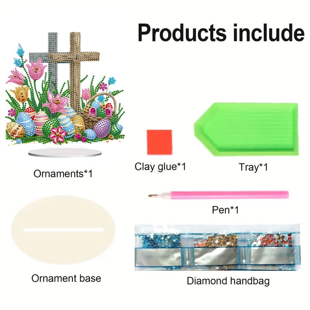 Cross Easter Egg Diamond Painting Tabletop Ornament Kit for Home Office Decor