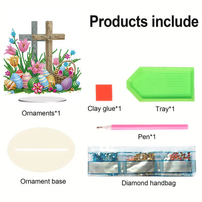Cross Easter Egg Diamond Painting Tabletop Ornament Kit for Home Office Decor