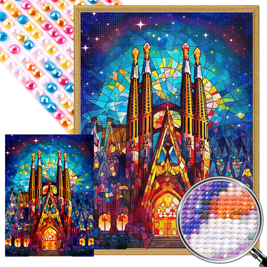 Stained Castle Glass Painting - Full AB Round Drill Diamond Painting 40*55CM