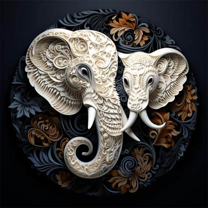 White Elephant Relief - Full Round Drill Diamond Painting 30*30CM