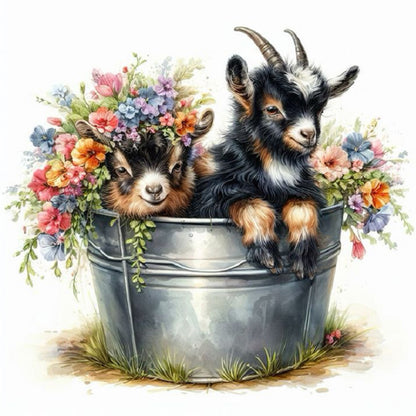 Iron Bucket Lamb - Full Round Drill Diamond Painting 30*30CM