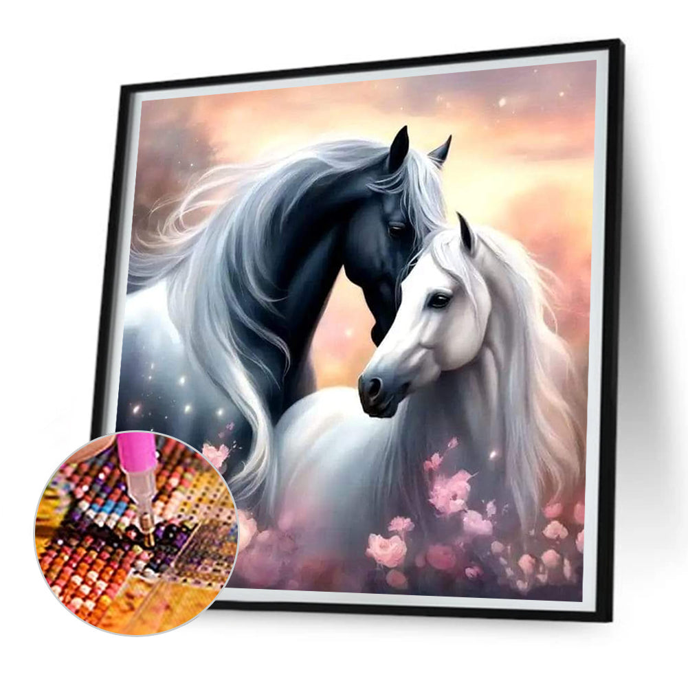 Black And White Horse - Full Round Drill Diamond Painting 30*30CM