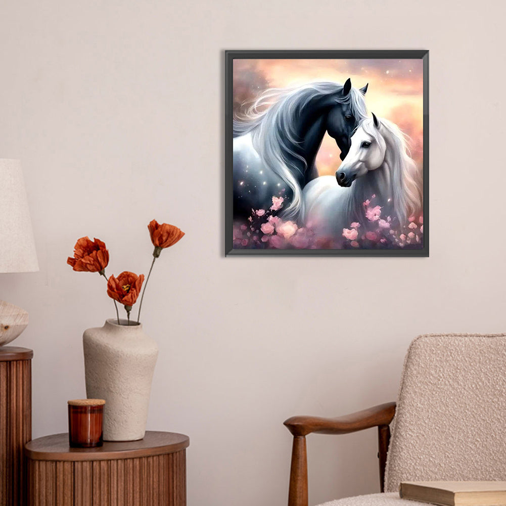 Black And White Horse - Full Round Drill Diamond Painting 30*30CM