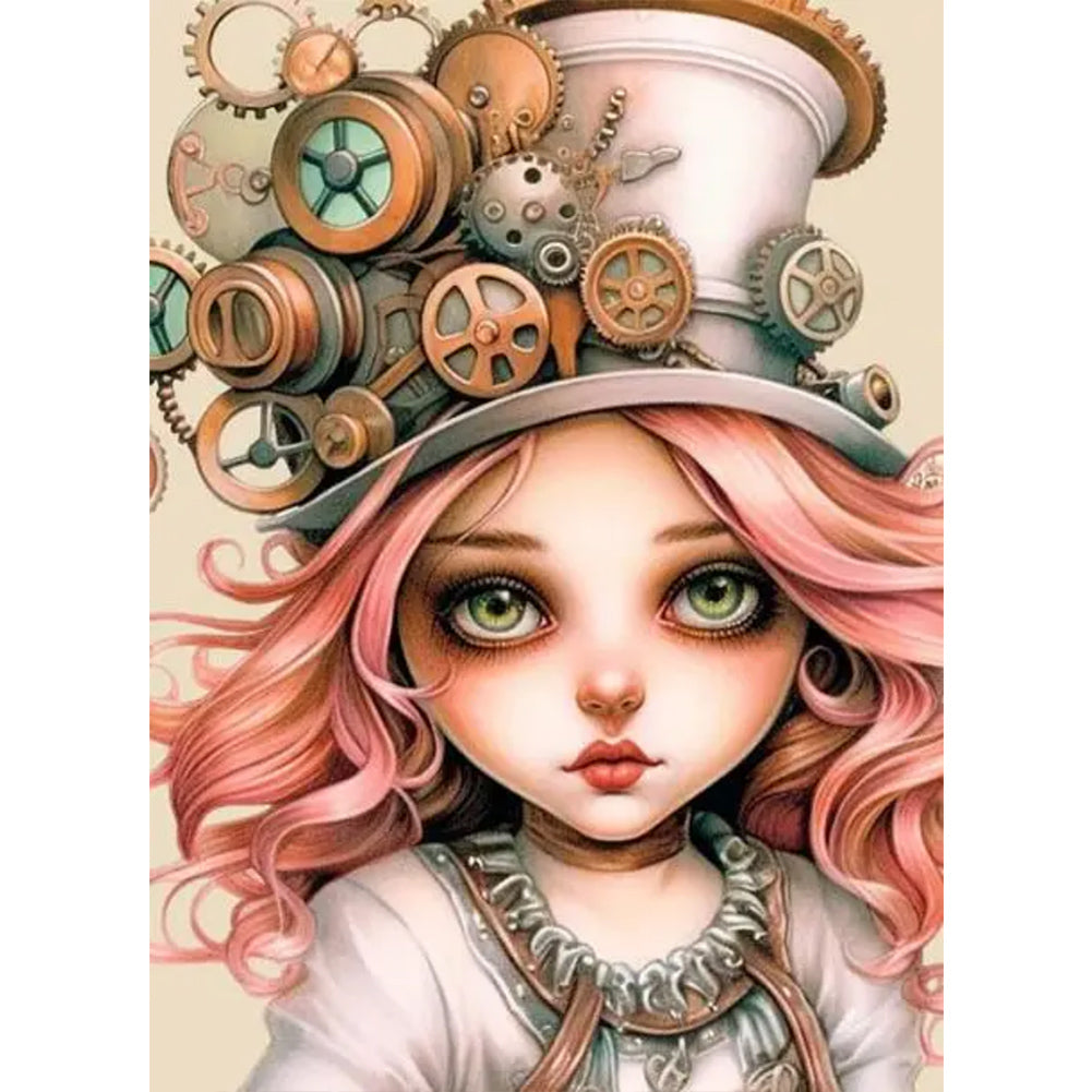 Pink Hair Girl - Full Round Drill Diamond Painting 40*55CM