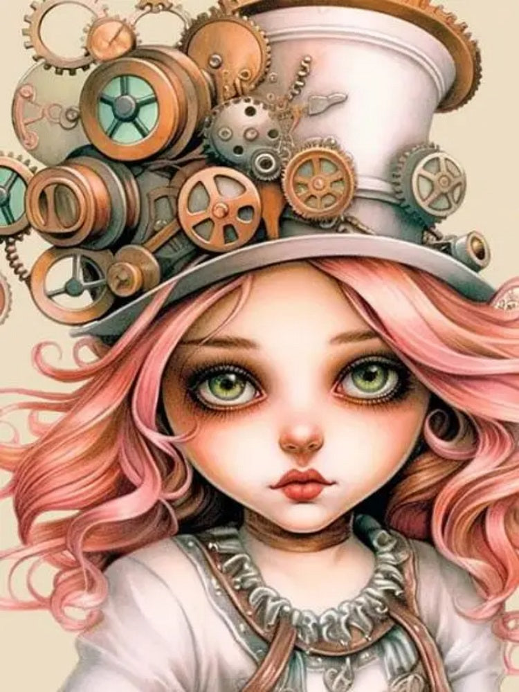 Pink Hair Girl - Full Round Drill Diamond Painting 40*55CM