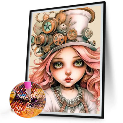 Pink Hair Girl - Full Round Drill Diamond Painting 40*55CM