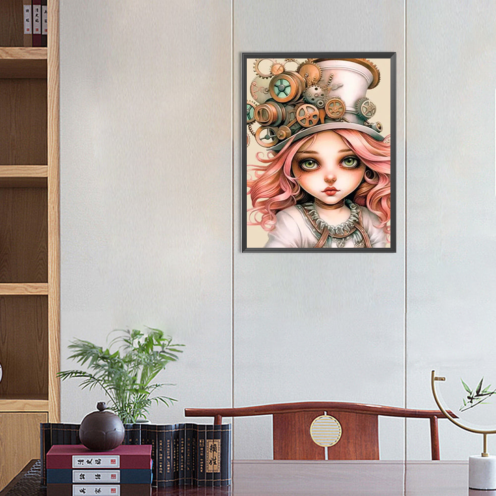 Pink Hair Girl - Full Round Drill Diamond Painting 40*55CM