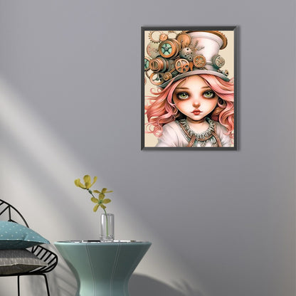 Pink Hair Girl - Full Round Drill Diamond Painting 40*55CM