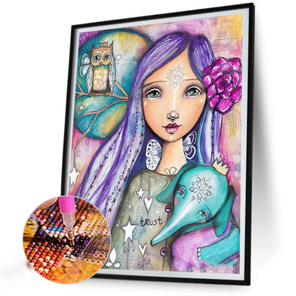 Purple Hair Girl - Full Round Drill Diamond Painting 40*50CM