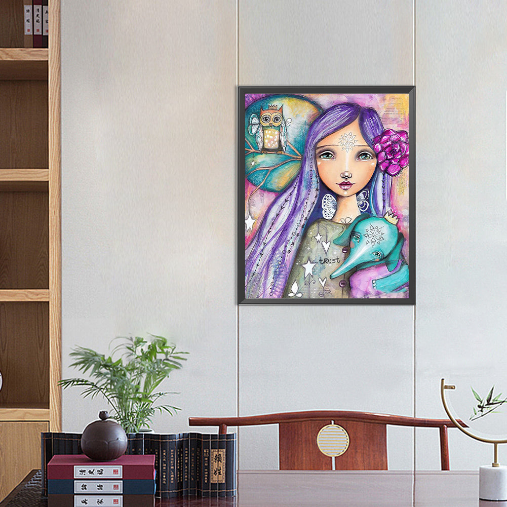 Purple Hair Girl - Full Round Drill Diamond Painting 40*50CM