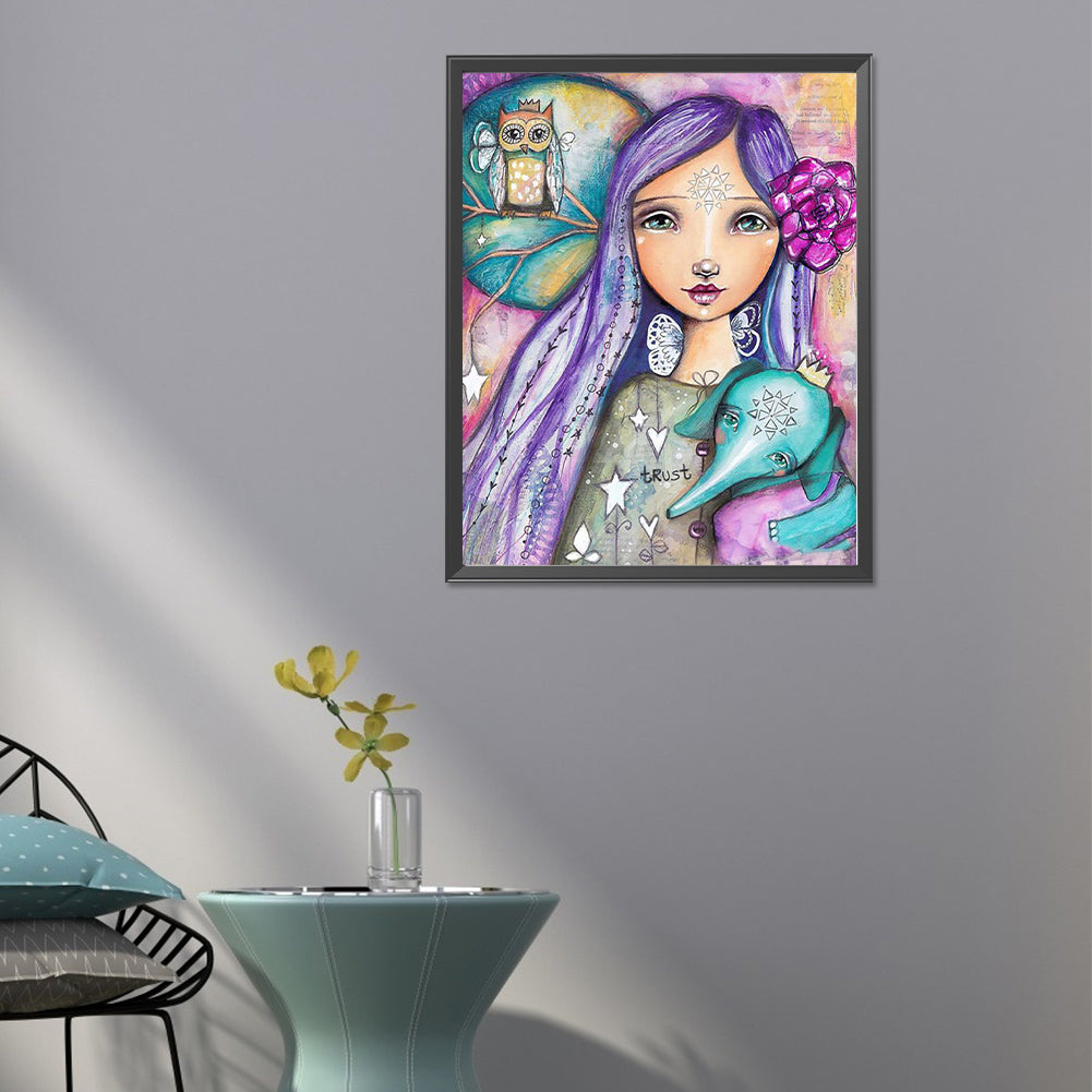 Purple Hair Girl - Full Round Drill Diamond Painting 40*50CM