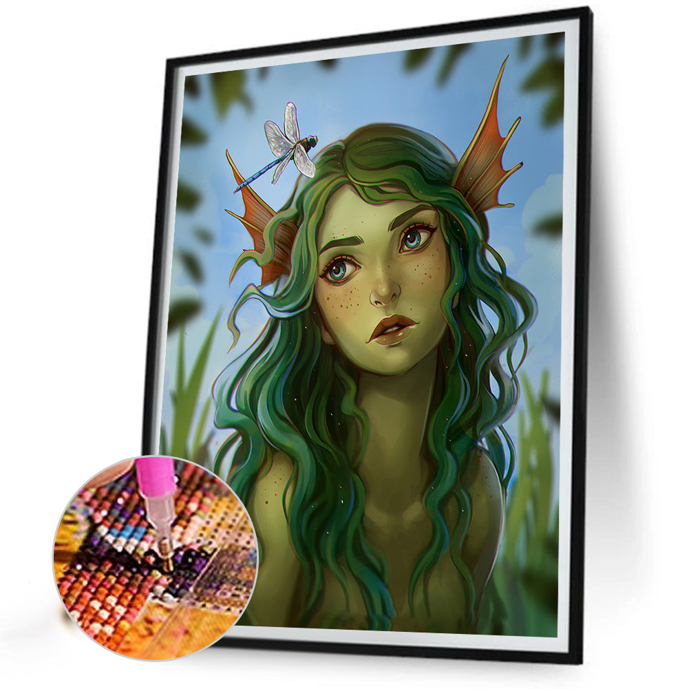 Green Hair Girl - Full Round Drill Diamond Painting 40*50CM