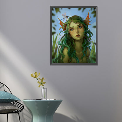 Green Hair Girl - Full Round Drill Diamond Painting 40*50CM