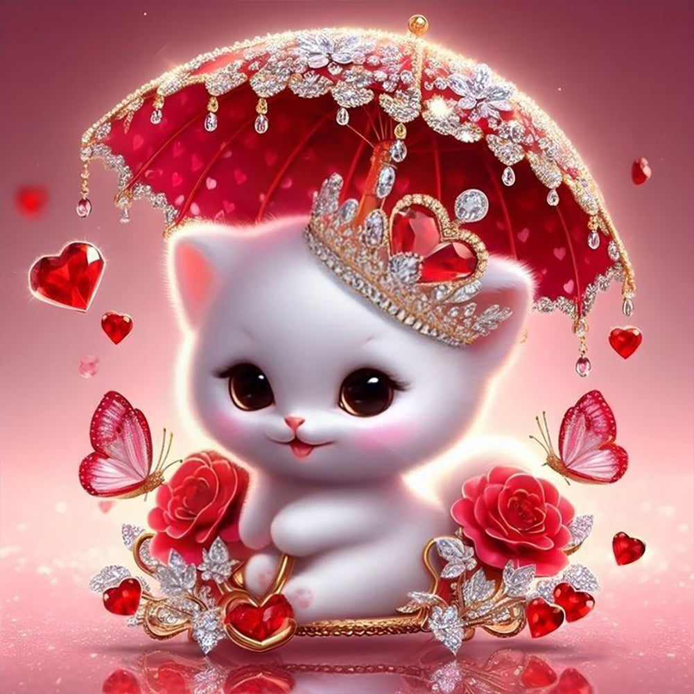 Kitten Holding An Umbrella - Full Round Drill Diamond Painting 30*30CM