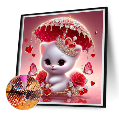 Kitten Holding An Umbrella - Full Round Drill Diamond Painting 30*30CM