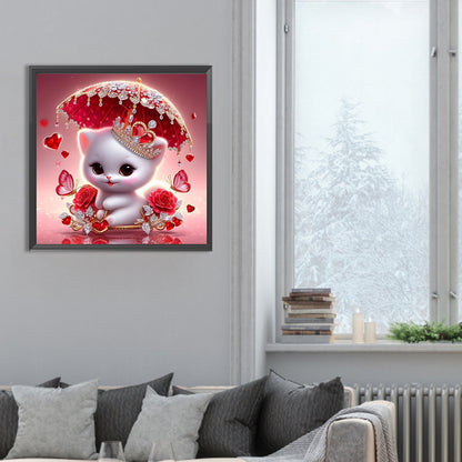 Kitten Holding An Umbrella - Full Round Drill Diamond Painting 30*30CM