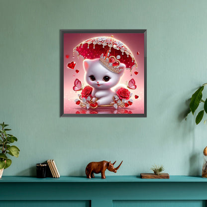 Kitten Holding An Umbrella - Full Round Drill Diamond Painting 30*30CM