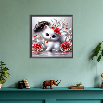 Kitten Holding An Umbrella - Full Round Drill Diamond Painting 30*30CM