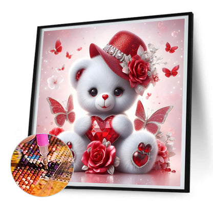 Love Rose Little White Bear - Full Round Drill Diamond Painting 30*30CM