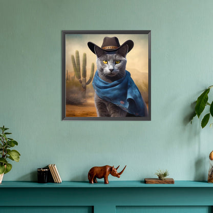 Desert Cool Denim Blue Cat - Full Round Drill Diamond Painting 30*30CM