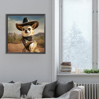 Desert Cool Cowboy Puppy - Full Round Drill Diamond Painting 30*30CM