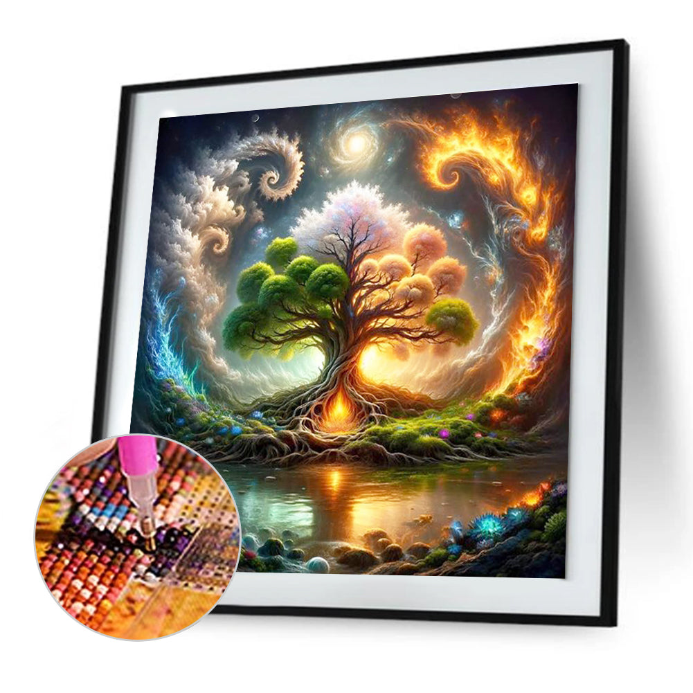 The Gorgeous Tree Of Life In The Middle Of The Lake - Full Round Drill Diamond Painting 30*30CM