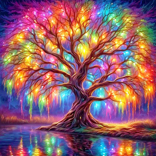 Colorful Tree Of Life By The Lake - Full Round Drill Diamond Painting 30*30CM