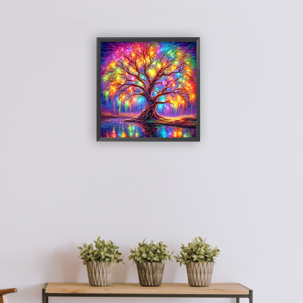 Colorful Tree Of Life By The Lake - Full Round Drill Diamond Painting 30*30CM