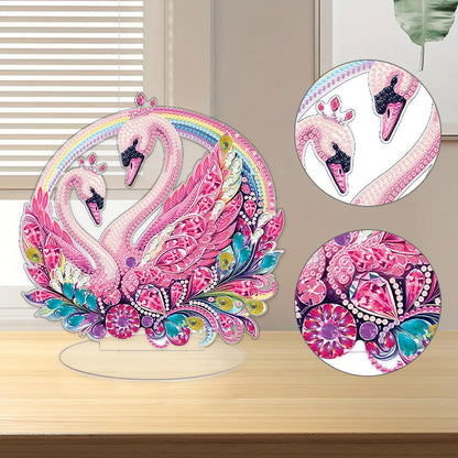 Round Diamond Painting Desktop Decoration for Home Office Decor (Colorful Swans)