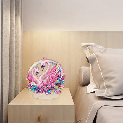 Round Diamond Painting Desktop Decoration for Home Office Decor (Colorful Swans)