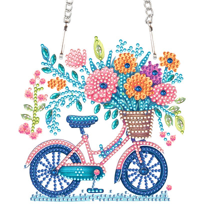 Acrylic Bicycle Flowers Single-Sided 5D DIY Diamond Painting Hanging Pendant