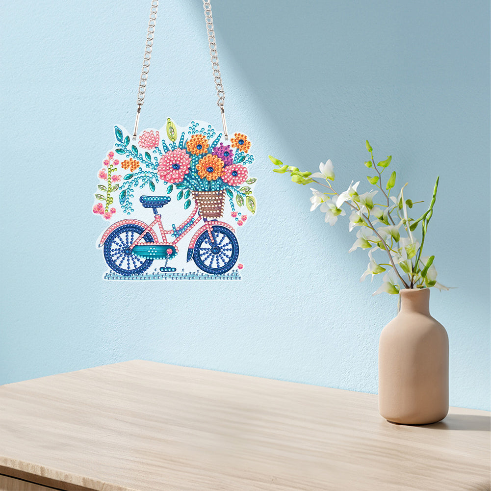 Acrylic Bicycle Flowers Single-Sided 5D DIY Diamond Painting Hanging Pendant