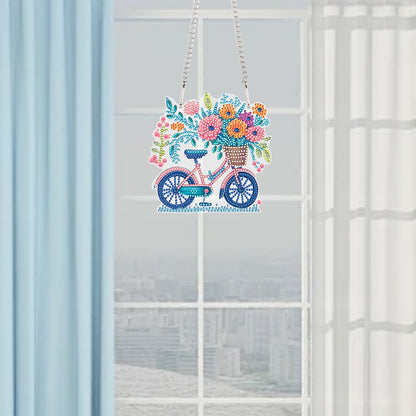 Acrylic Bicycle Flowers Single-Sided 5D DIY Diamond Painting Hanging Pendant