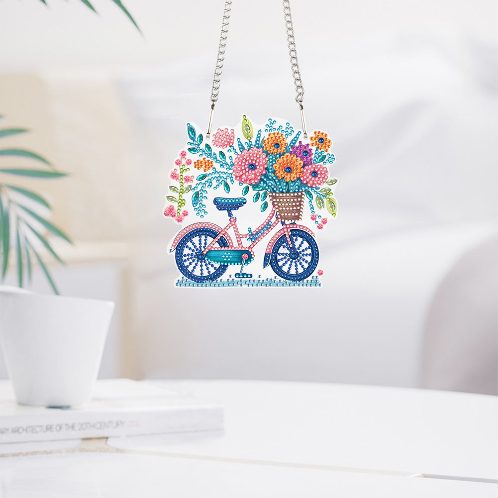 Acrylic Bicycle Flowers Single-Sided 5D DIY Diamond Painting Hanging Pendant