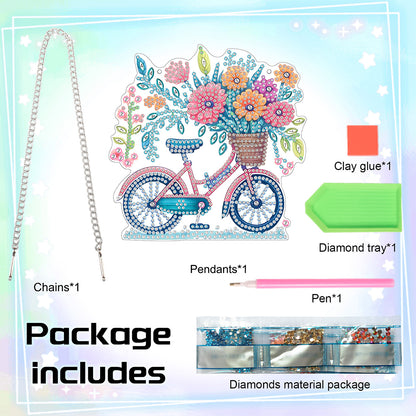 Acrylic Bicycle Flowers Single-Sided 5D DIY Diamond Painting Hanging Pendant