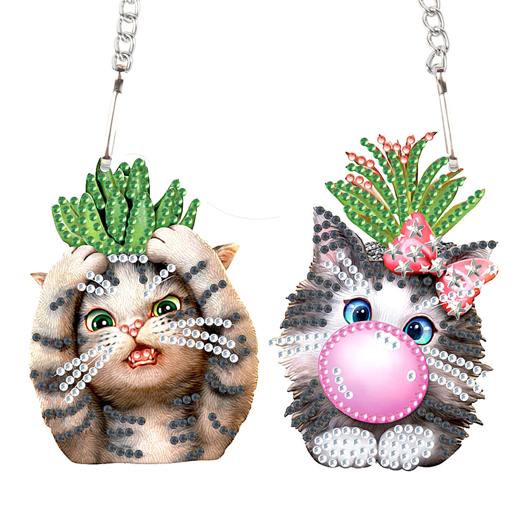 Acrylic Two Cats Single-Sided Diamond Painting Hanging Pendant for Wall Decor