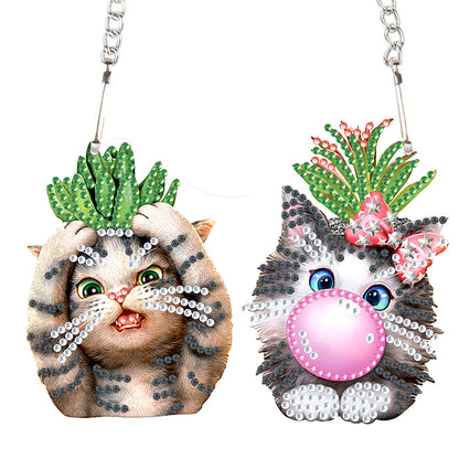 Acrylic Two Cats Single-Sided Diamond Painting Hanging Pendant for Wall Decor