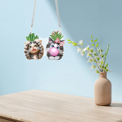 Acrylic Two Cats Single-Sided Diamond Painting Hanging Pendant for Wall Decor