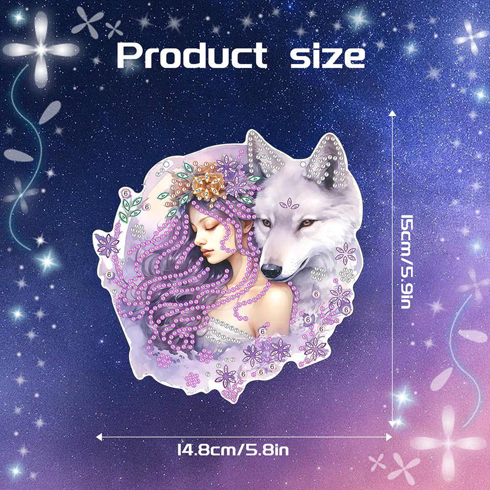 Acrylic Girl and Fox Single-Sided 5D DIY Diamond Painting Hanging Pendant