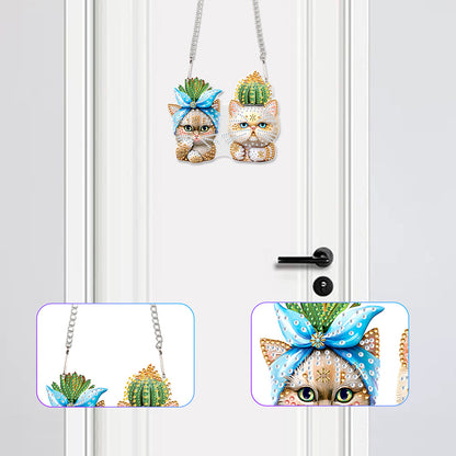 Acrylic Cactus and Cat Single-Sided 5D DIY Diamond Painting Hanging Pendant