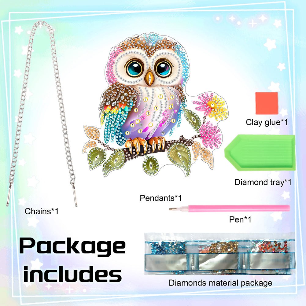 Acrylic Owl Single-Sided Diamond Painting Hanging Pendant for Home Wall Decor