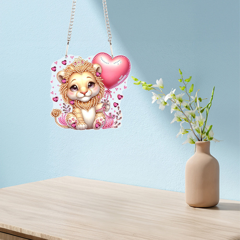 Acrylic Heart Lion Single-Sided Diamond Painting Hanging Pendant for Wall Decor