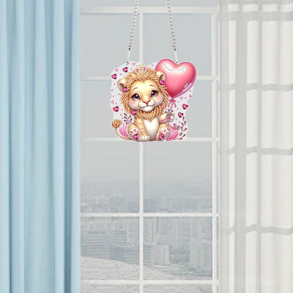 Acrylic Heart Lion Single-Sided Diamond Painting Hanging Pendant for Wall Decor