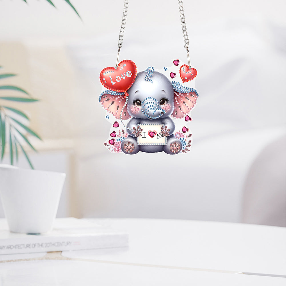 Acrylic Heart Elephant Single-Sided 5D DIY Diamond Painting Hanging Pendant