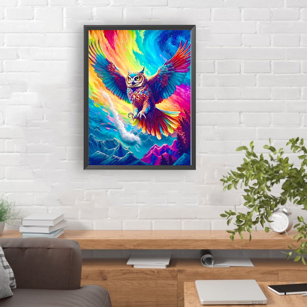 Soaring Colorful Owl - Full Round Drill Diamond Painting 30*40CM
