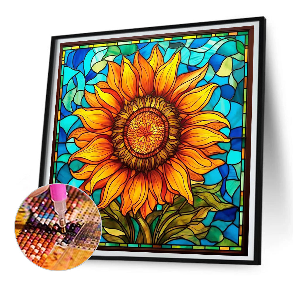 Glass Painting Sunflower Flowers - Full Round Drill Diamond Painting 30*30CM