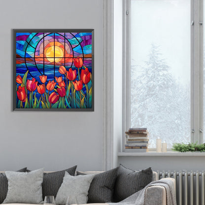 Glass Painting Tulip Flowers - Full Round Drill Diamond Painting 30*30CM