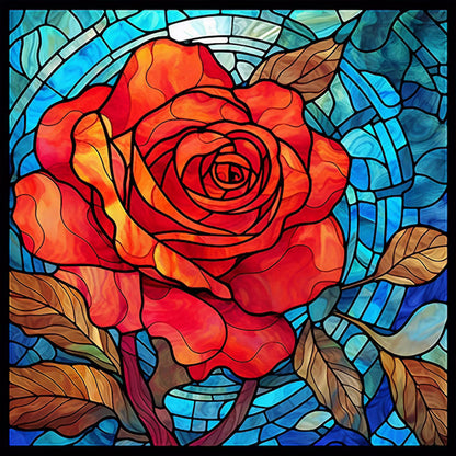 Glass Painted Red Rose Flowers - Full Round Drill Diamond Painting 30*30CM