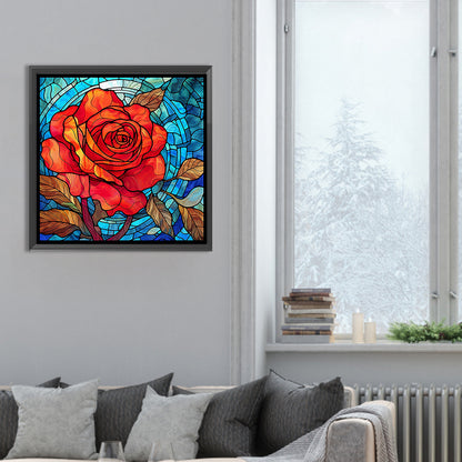 Glass Painted Red Rose Flowers - Full Round Drill Diamond Painting 30*30CM