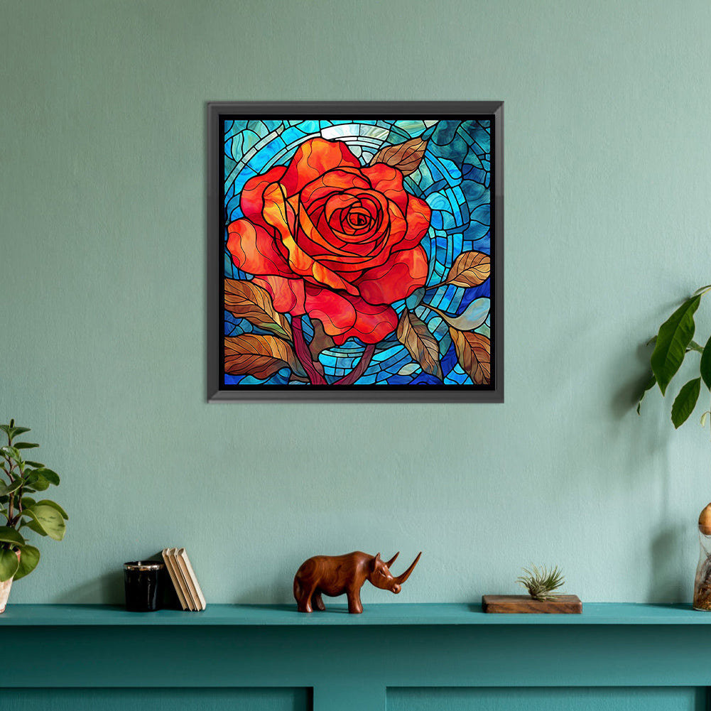Glass Painted Red Rose Flowers - Full Round Drill Diamond Painting 30*30CM